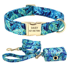 Load image into Gallery viewer, Flower Dog Collar Leash Set Custom Small Medium Large Dog Pet Collars Floral Print Nylon Dog Collars with Treat Bag Snack Bag