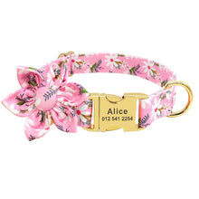 Load image into Gallery viewer, Flower Custom Dog Collar Leash Floral Printed Nylon Pet Dog Collars Lead Personalized Puppy Collars for Small Medium Large Dog