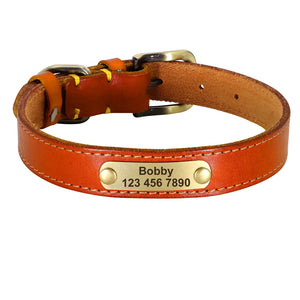 Personalized Leather Dog Collar Durable Customized Pet Dog Collars Engraved ID Tag Collars For Small Medium Large Dogs
