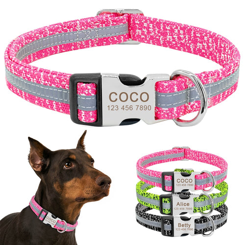 Dog Collar Personalized Reflective Dog Collars Custom Engraved Name Tag Collar Anti-lost Nylon Pet Collars For Medium Large Dogs