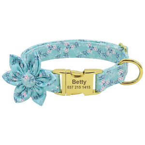 Flower Custom Dog Collar Leash Floral Printed Nylon Pet Dog Collars Lead Personalized Puppy Collars for Small Medium Large Dog